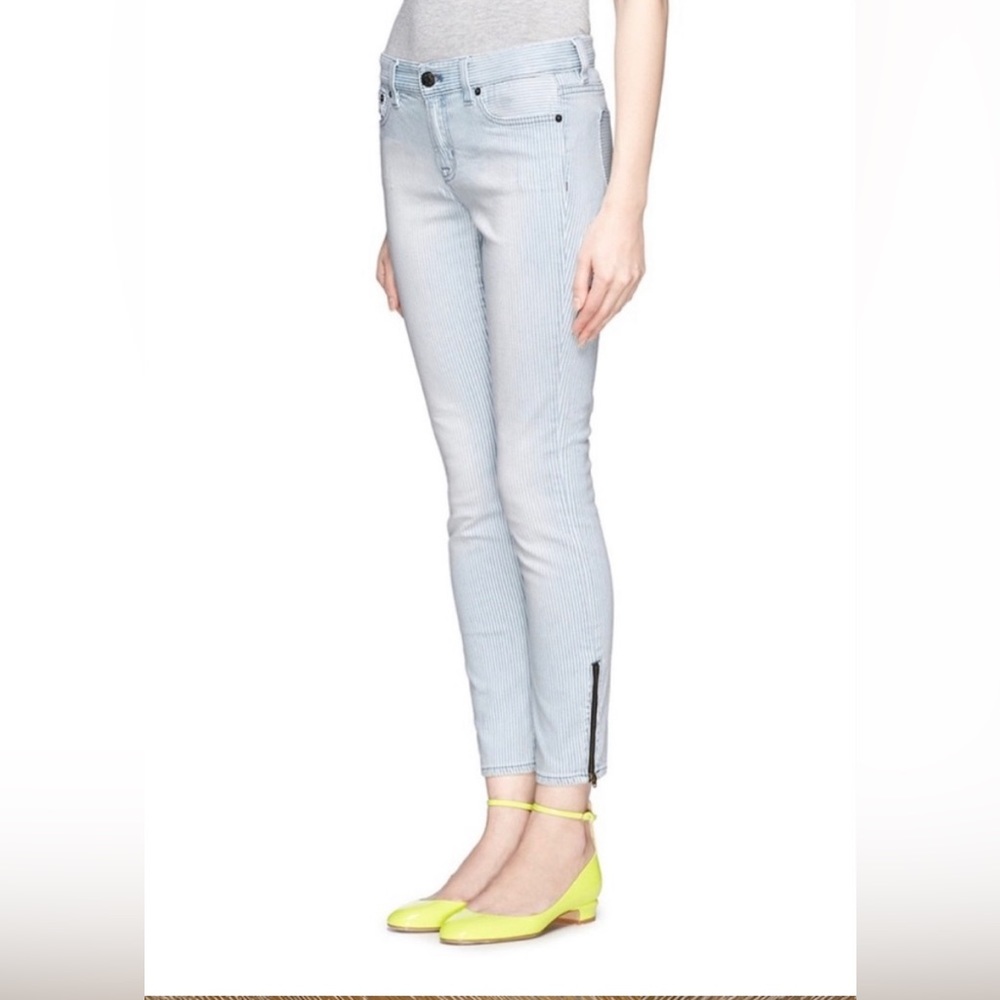 J. CREW Light Blue/ White Pinstripe Toothpick Ankle Zipper Jeans 27